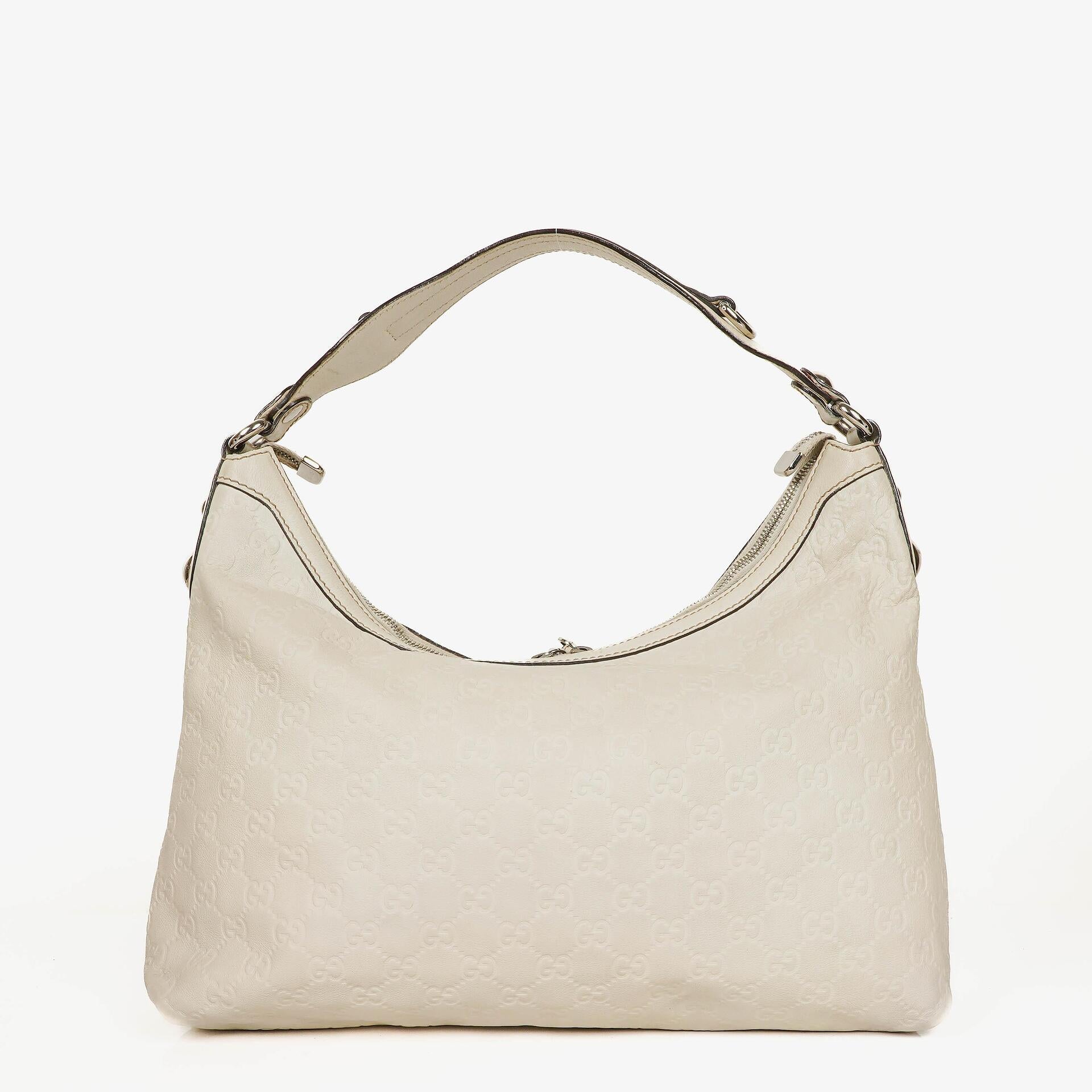 Gucci Icon Bit Hobo Tasche aus weißem Guccissima Leder