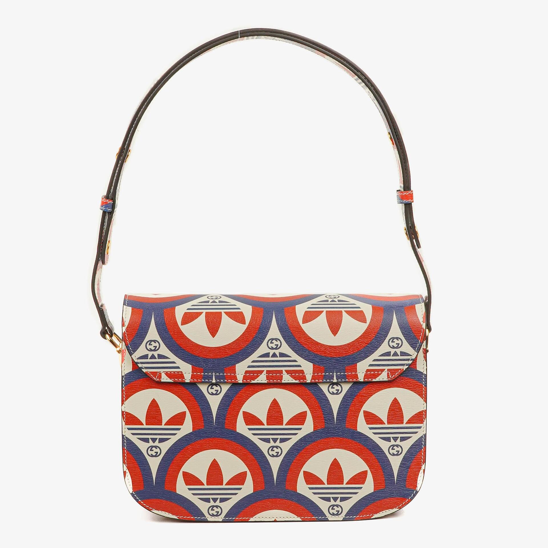 Gucci x adidas Shanghai kleine Horsebit 1955 Schultertasche aus Kalbsleder mit Web, Trefoil und Interlocking G in Rot Weiß Blau