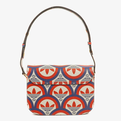 Gucci x adidas Shanghai kleine Horsebit 1955 Schultertasche aus Kalbsleder mit Web, Trefoil und Interlocking G in Rot Weiß Blau