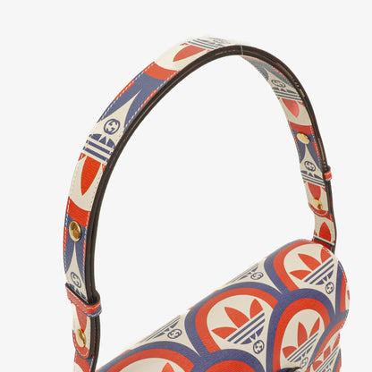 Gucci x adidas Shanghai kleine Horsebit 1955 Schultertasche aus Kalbsleder mit Web, Trefoil und Interlocking G in Rot Weiß Blau