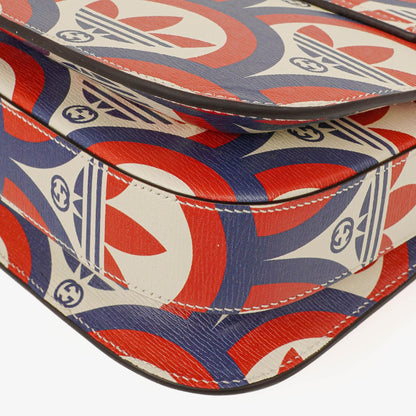Gucci x adidas Shanghai kleine Horsebit 1955 Schultertasche aus Kalbsleder mit Web, Trefoil und Interlocking G in Rot Weiß Blau