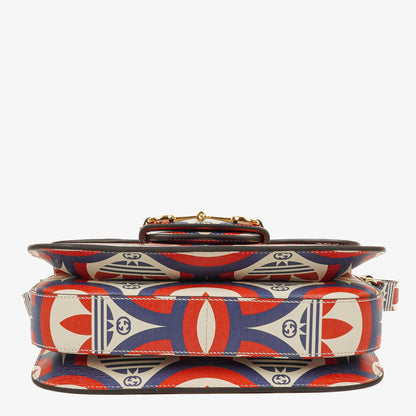 Gucci x adidas Shanghai kleine Horsebit 1955 Schultertasche aus Kalbsleder mit Web, Trefoil und Interlocking G in Rot Weiß Blau