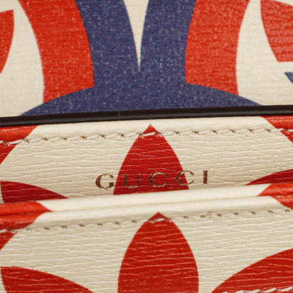 Gucci x adidas Shanghai kleine Horsebit 1955 Schultertasche aus Kalbsleder mit Web, Trefoil und Interlocking G in Rot Weiß Blau