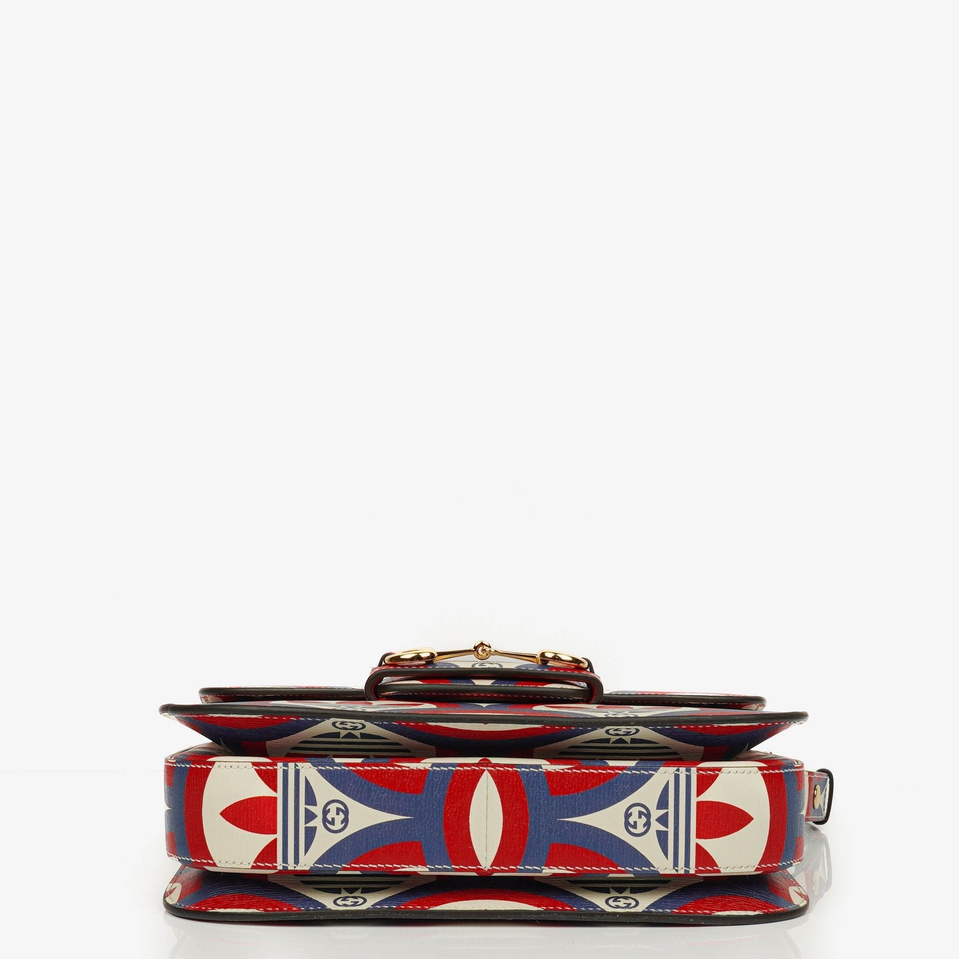 Gucci x adidas Shanghai Small Horsebit 1955 Schultertasche aus Kalbsleder mit Web, Trefoil und Interlocking G in Rot, Weiß und Blau