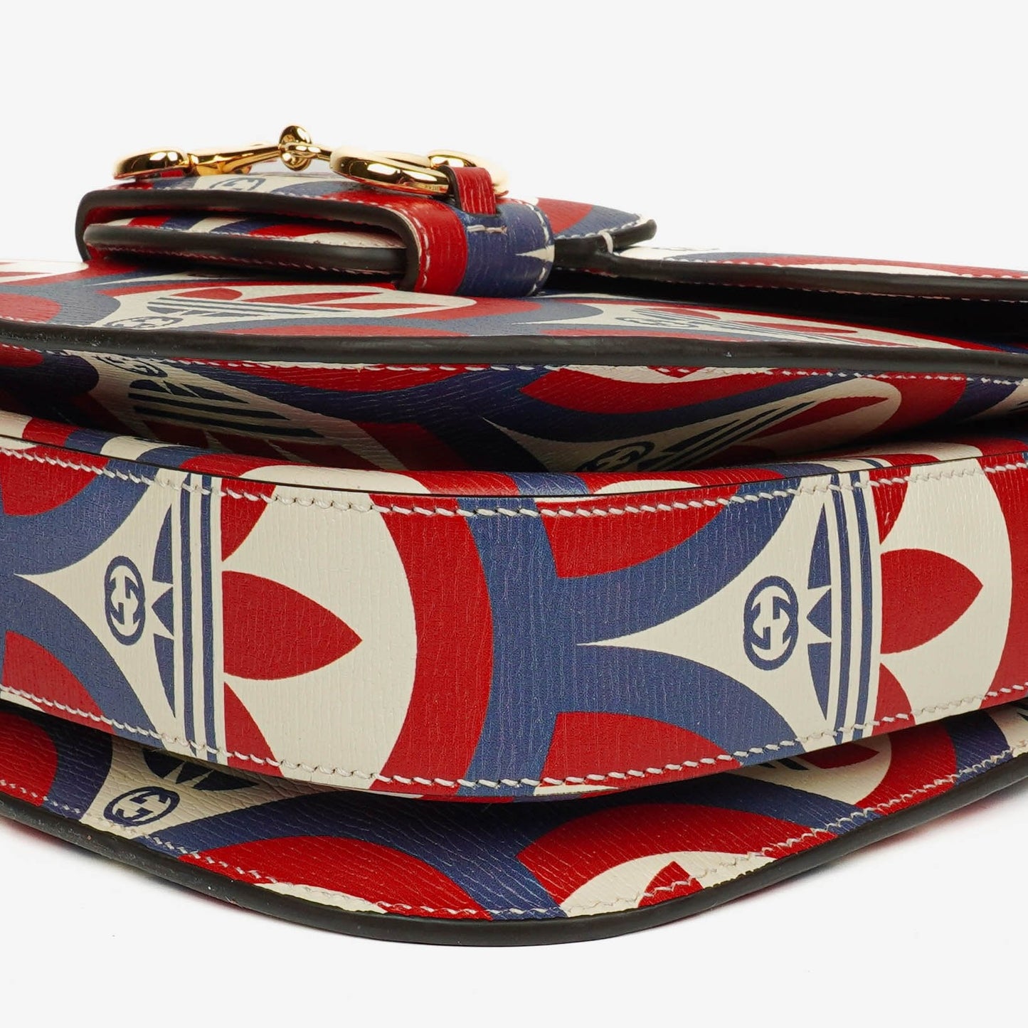 Gucci x adidas Shanghai Small Horsebit 1955 Schultertasche aus Kalbsleder mit Web, Trefoil und Interlocking G in Rot, Weiß und Blau