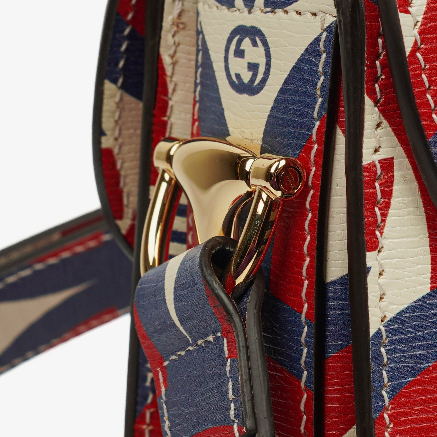 Gucci x adidas Shanghai Small Horsebit 1955 Schultertasche aus Kalbsleder mit Web, Trefoil und Interlocking G in Rot, Weiß und Blau