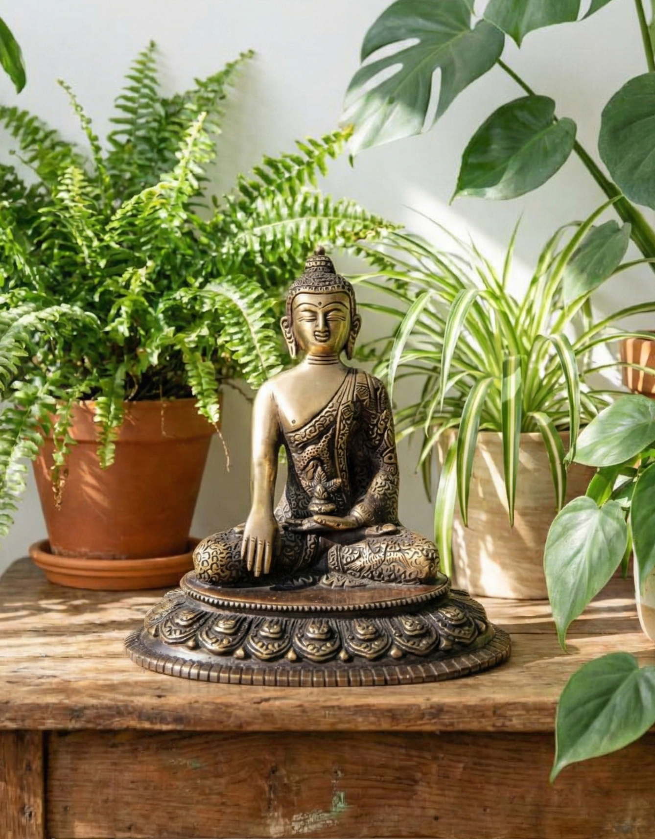 Buddha Shakyamuni Statue aus Messing (Antik-Braun) – 17,5 cm