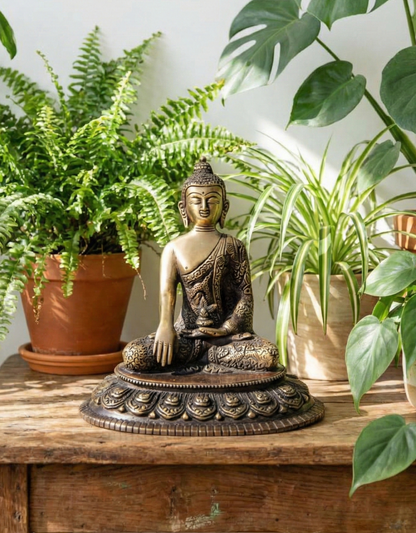 Buddha Shakyamuni Statue aus Messing (Antik-Braun) – 17,5 cm