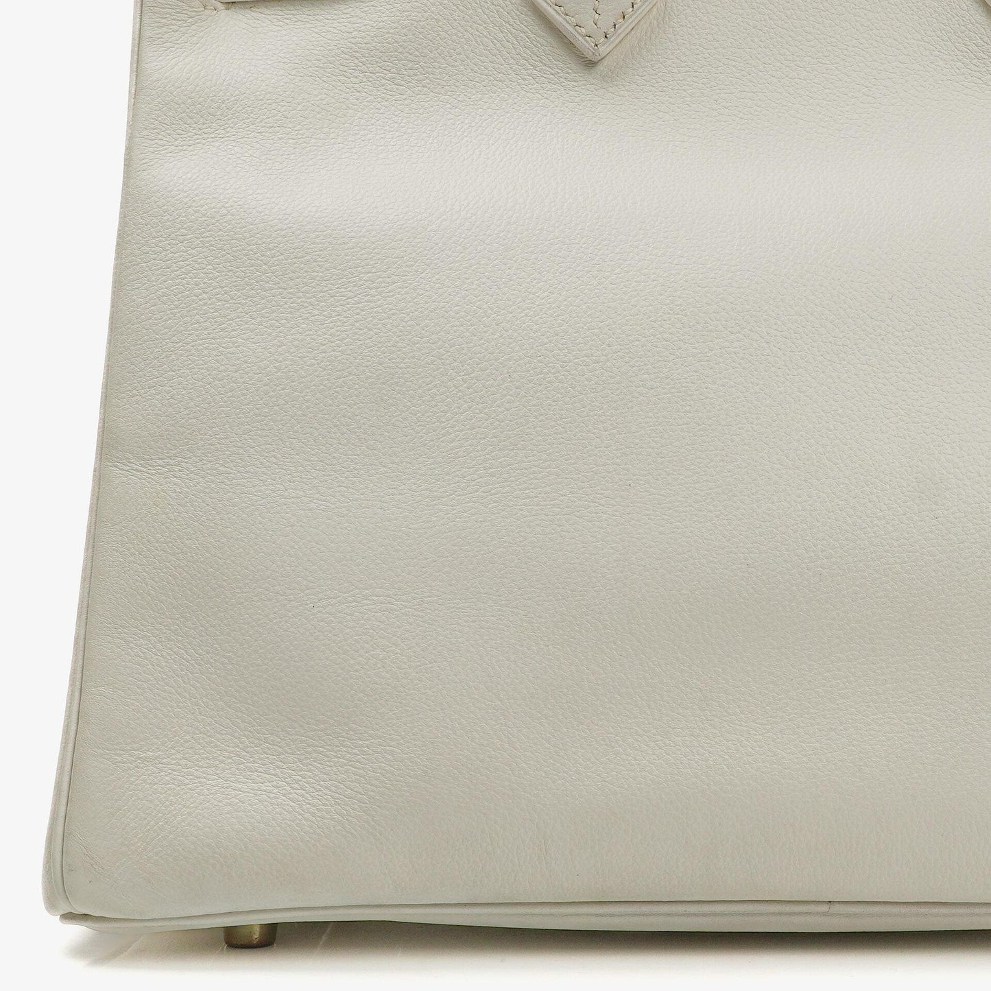 Hermès Birkin 32 Haut à Courroies Off White Leder mit goldener Hardware
