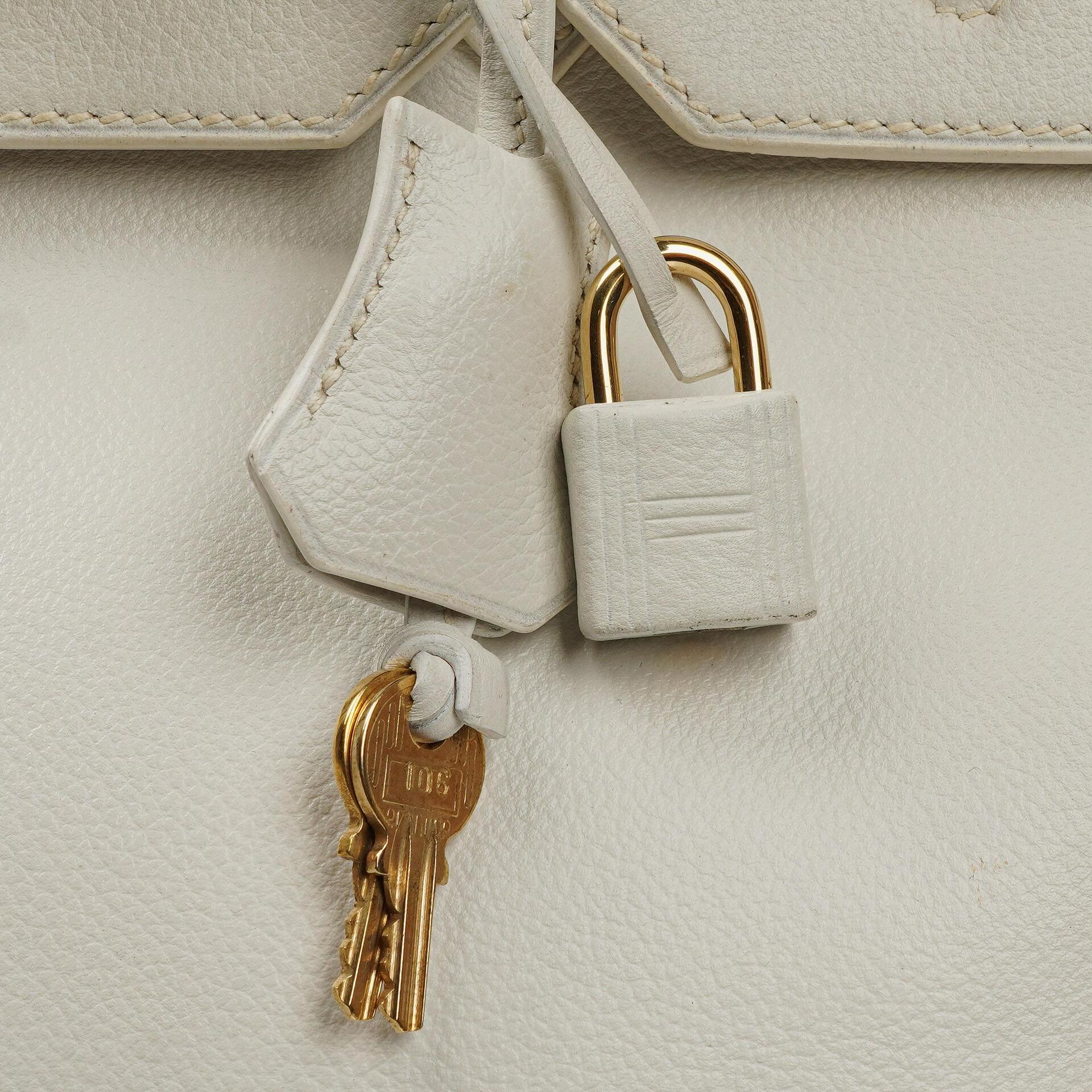 Hermès Birkin 32 Haut à Courroies Off White Leder mit goldener Hardware