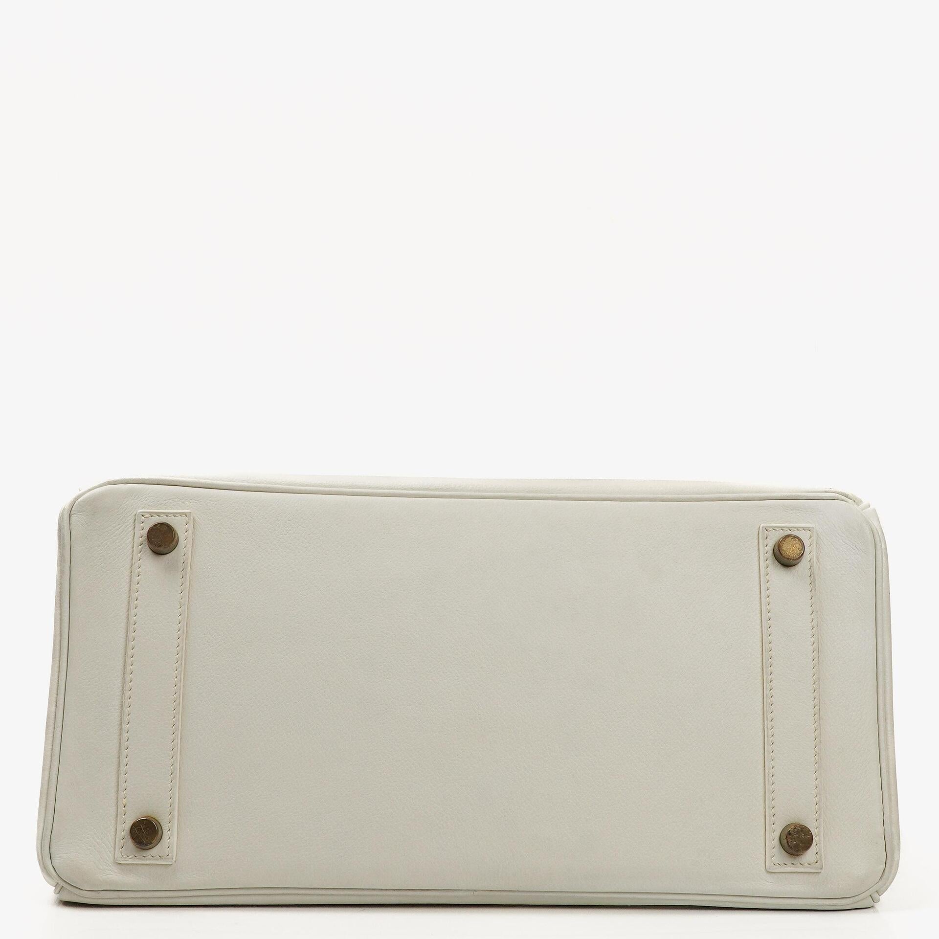 Hermès Birkin 32 Haut à Courroies Off White Leder mit goldener Hardware
