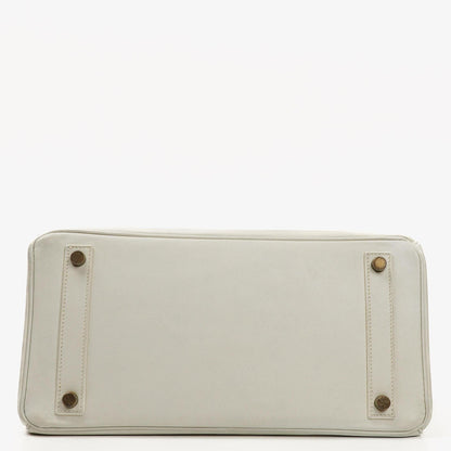 Hermès Birkin 32 Haut à Courroies Off White Leder mit goldener Hardware