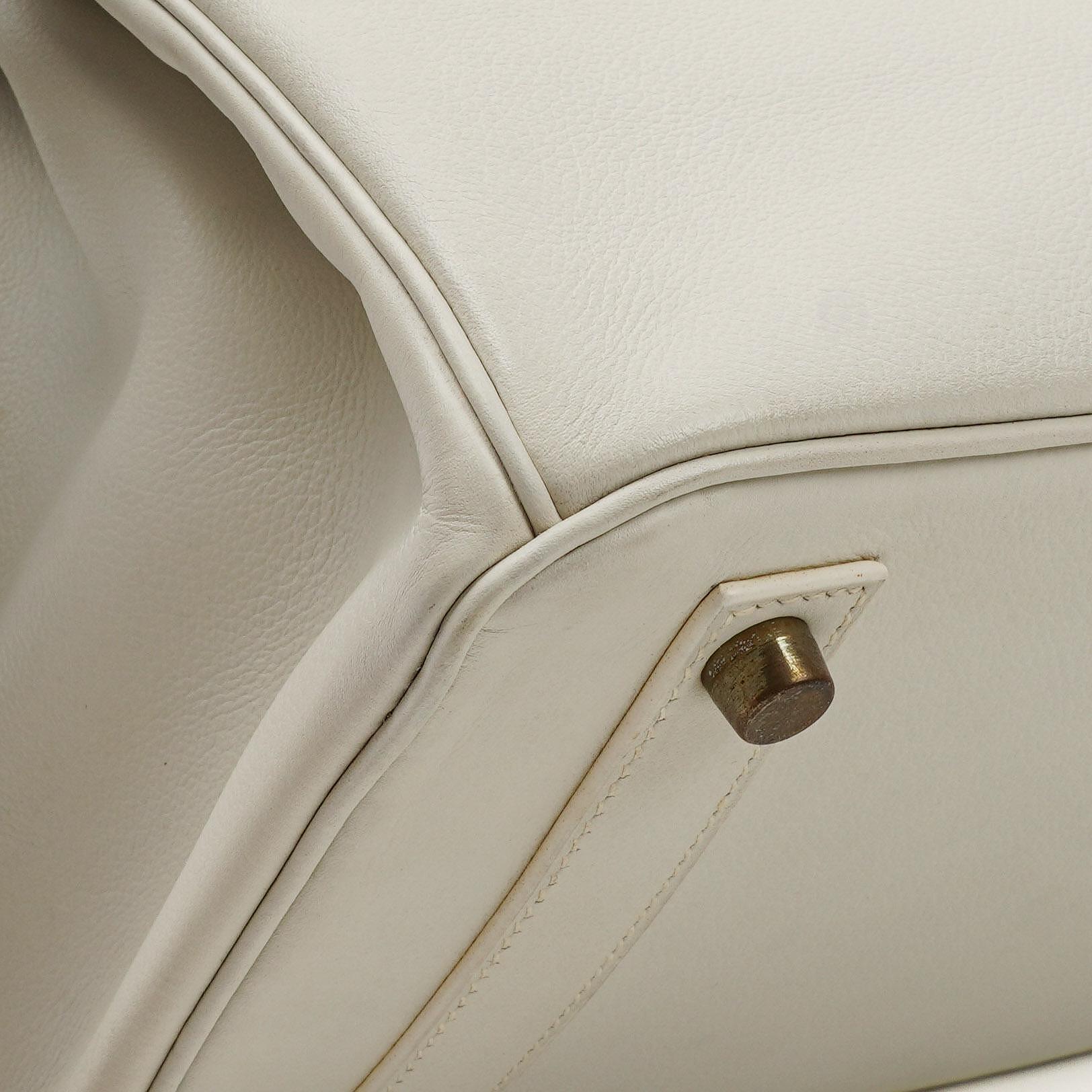 Hermès Birkin 32 Haut à Courroies Off White Leder mit goldener Hardware