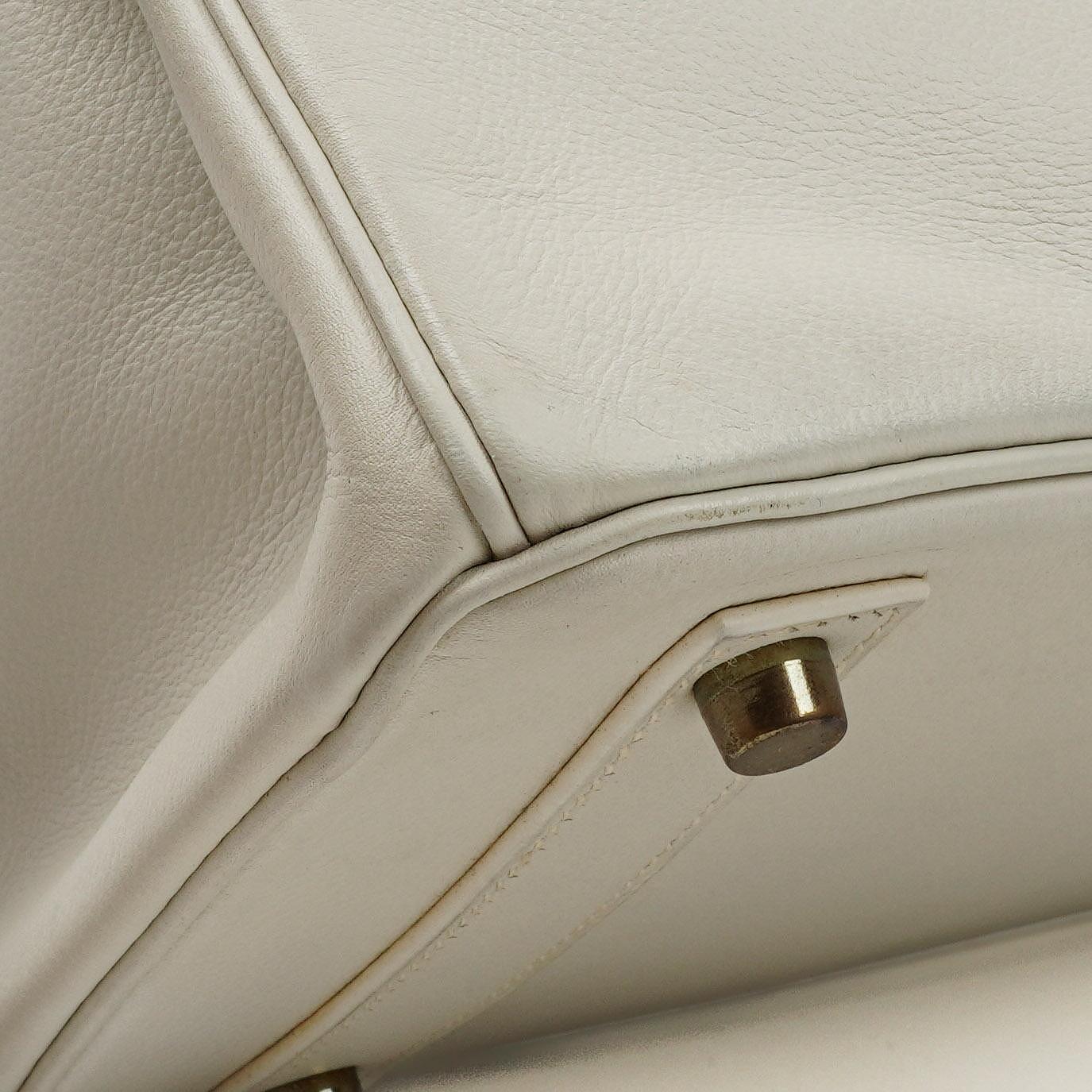 Hermès Birkin 32 Haut à Courroies Off White Leder mit goldener Hardware