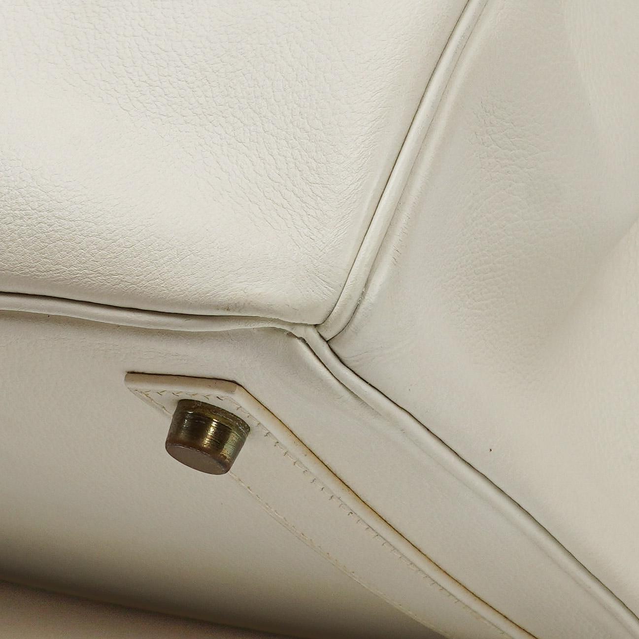 Hermès Birkin 32 Haut à Courroies Off White Leder mit goldener Hardware