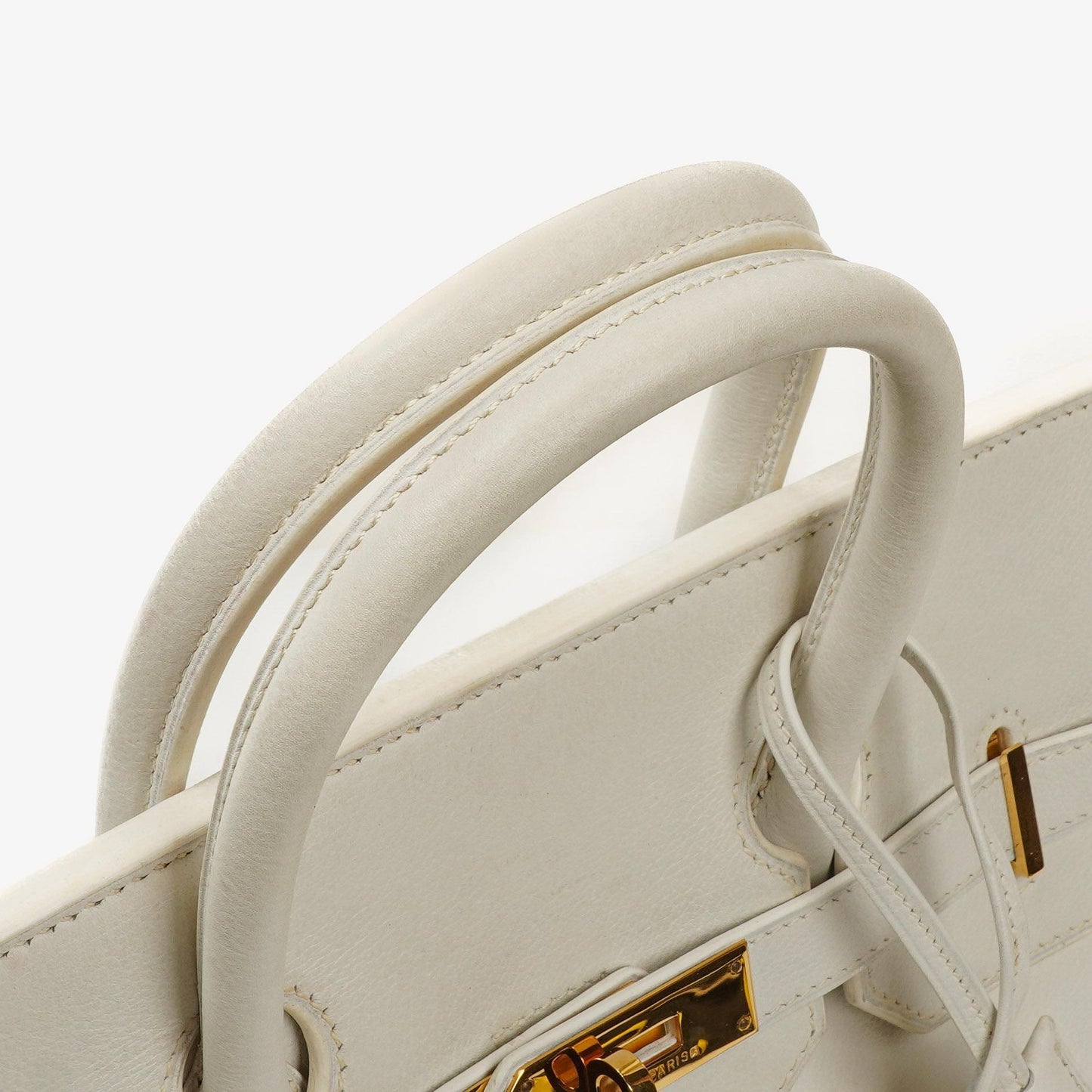 Hermès Birkin 32 Haut à Courroies Off White Leder mit goldener Hardware