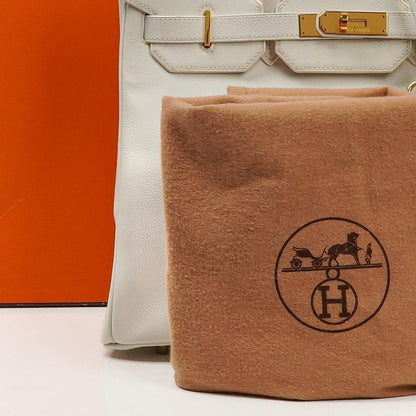 Hermès Birkin 32 Haut à Courroies Off White Leder mit goldener Hardware