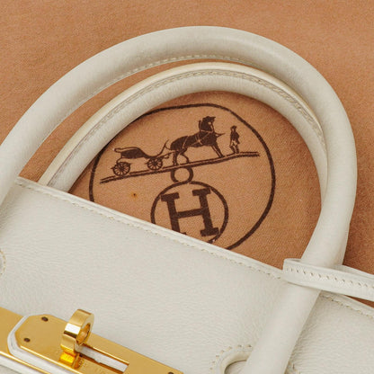 Hermès Birkin 32 Haut à Courroies Off White Leder mit goldener Hardware