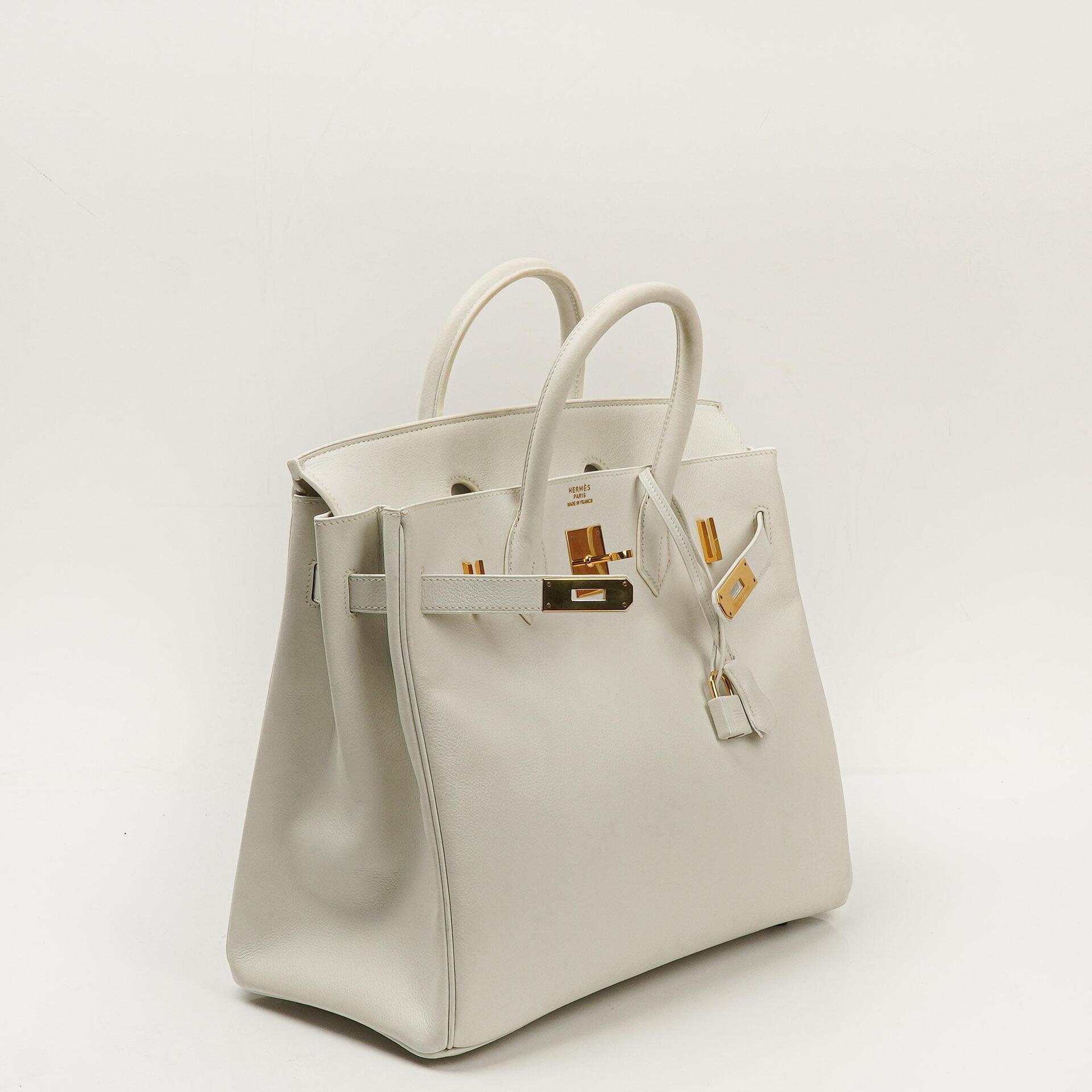 Hermès Birkin 32 Haut à Courroies Off White Leder mit goldener Hardware