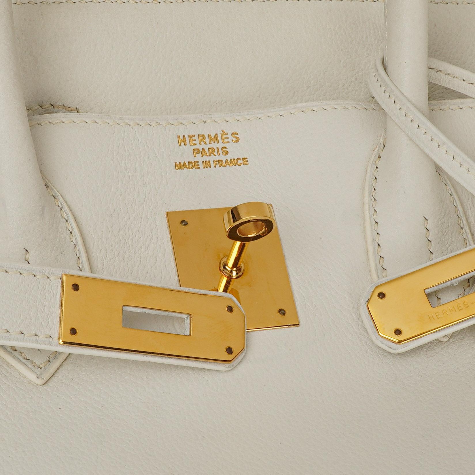 Hermès Birkin 32 Haut à Courroies Off White Leder mit goldener Hardware