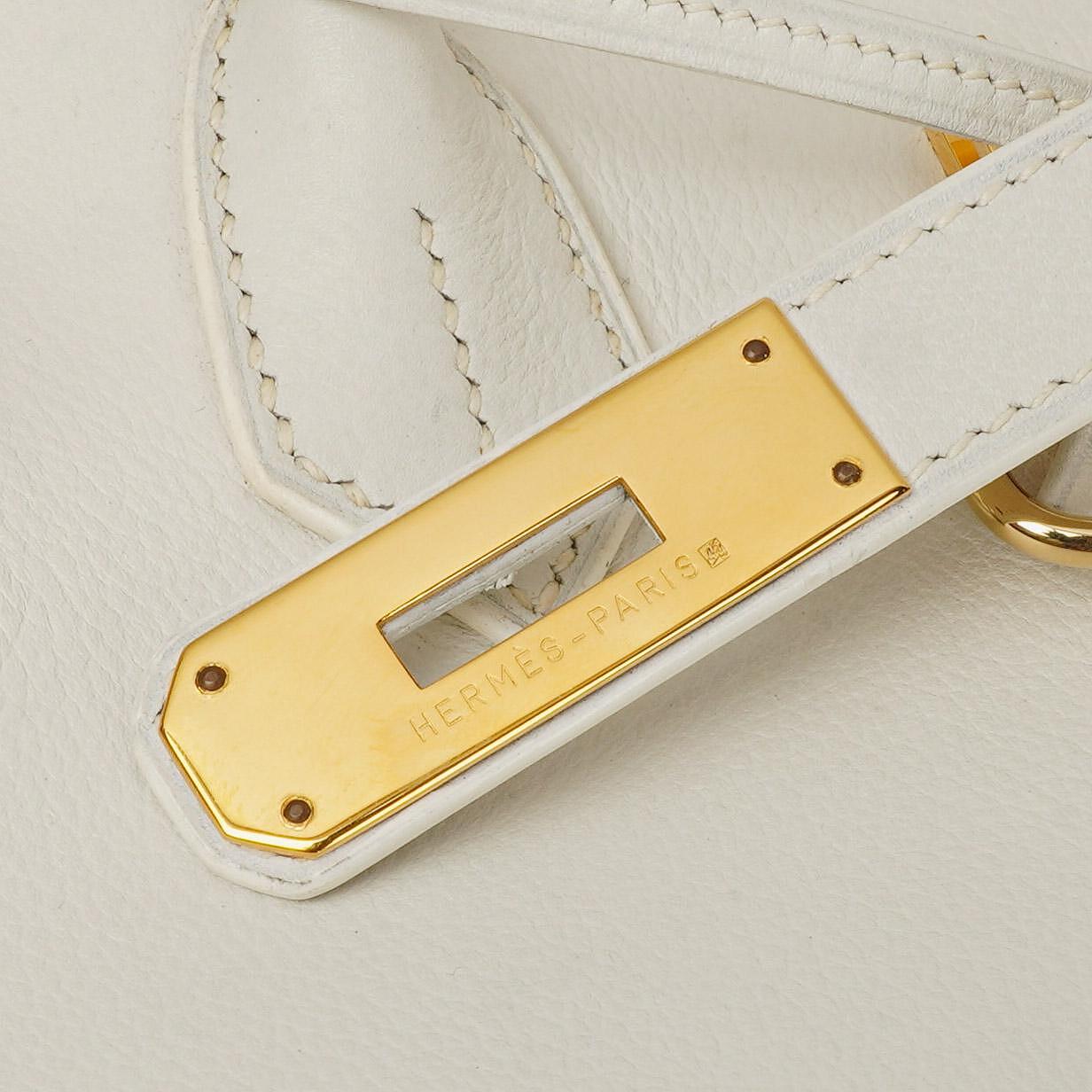 Hermès Birkin 32 Haut à Courroies Off White Leder mit goldener Hardware