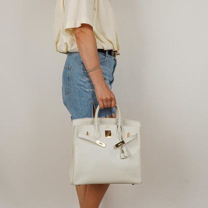 Hermès Birkin 32 Haut à Courroies Off White Leder mit goldener Hardware