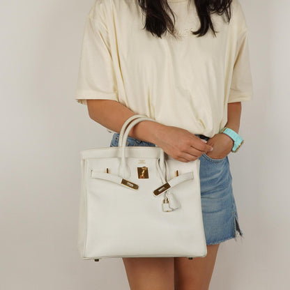 Hermès Birkin 32 Haut à Courroies Off White Leder mit goldener Hardware
