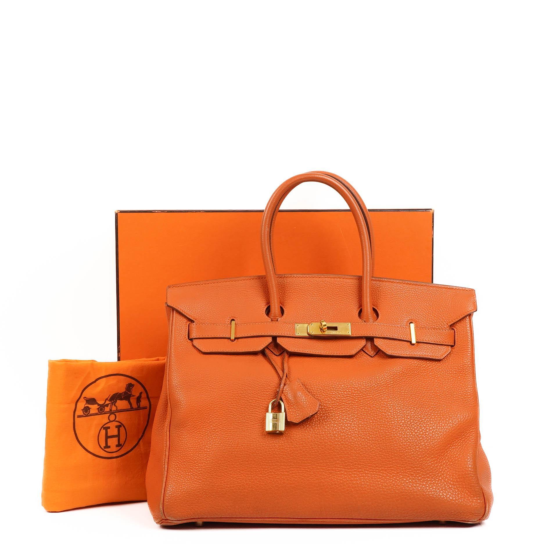 Hermes Birkin 35 orange Togo mit goldenen Beschlägen