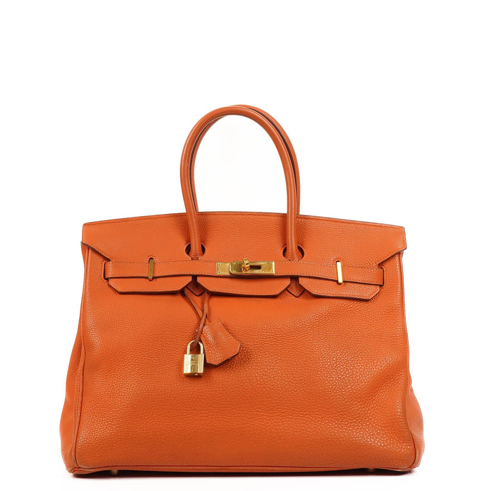 Hermes Birkin 35 orange Togo mit goldenen Beschlägen
