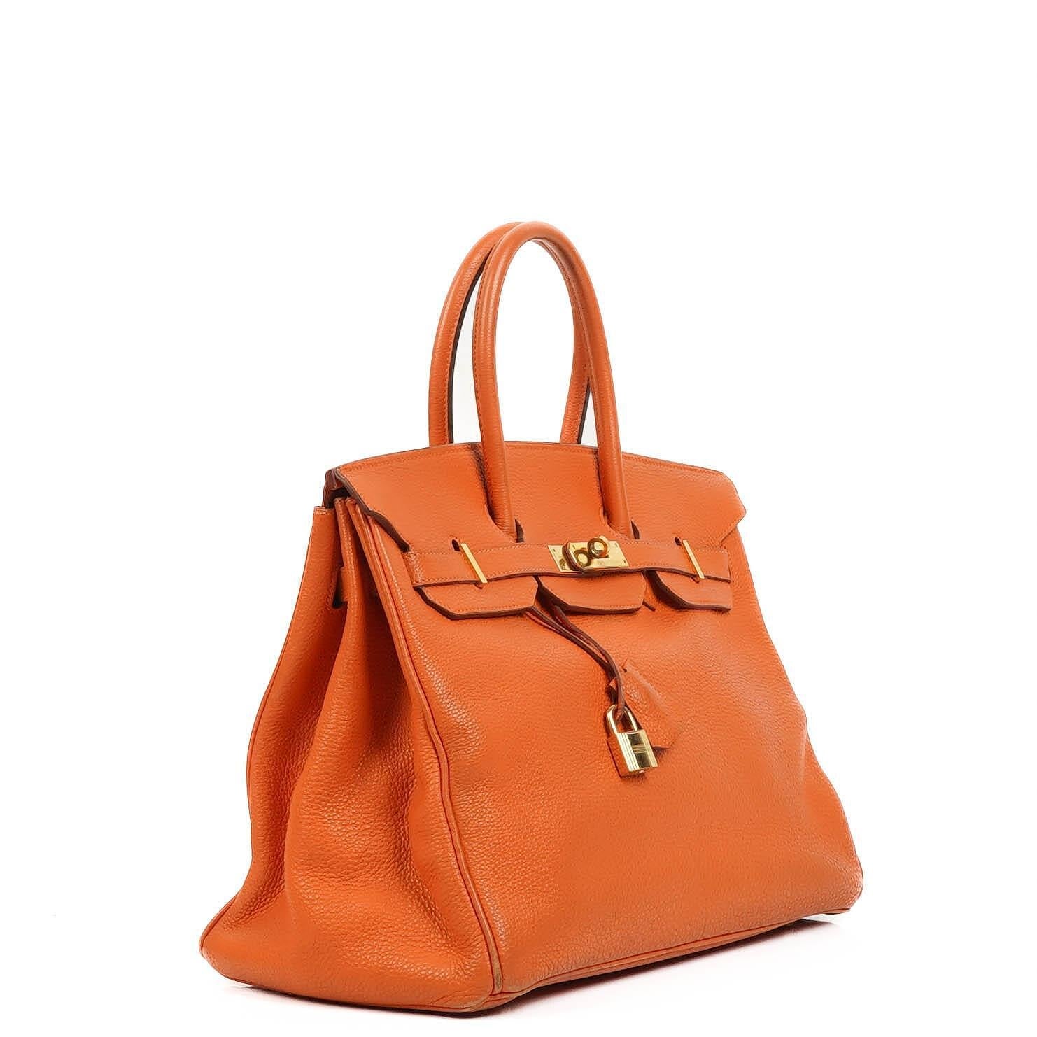Hermes Birkin 35 orange Togo mit goldenen Beschlägen