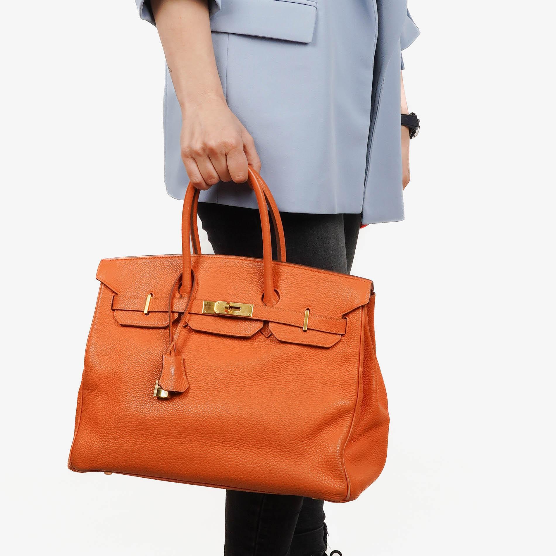 Hermes Birkin 35 orange Togo mit goldenen Beschlägen