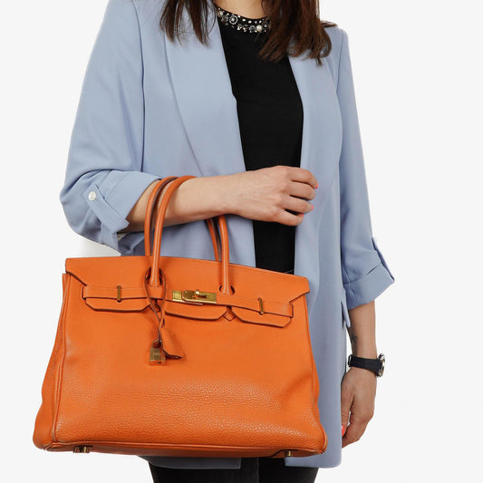 Hermes Birkin 35 orange Togo mit goldenen Beschlägen