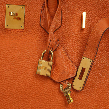 Hermes Birkin 35, Orange Togo, Gold Hardware