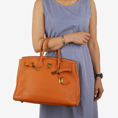 Hermes Birkin 35, Orange Togo, Gold Hardware