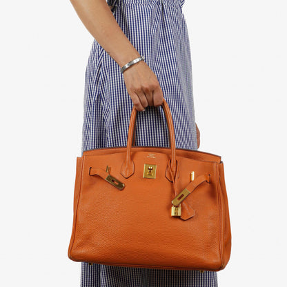 Hermes Birkin 35, Orange Togo, Gold Hardware
