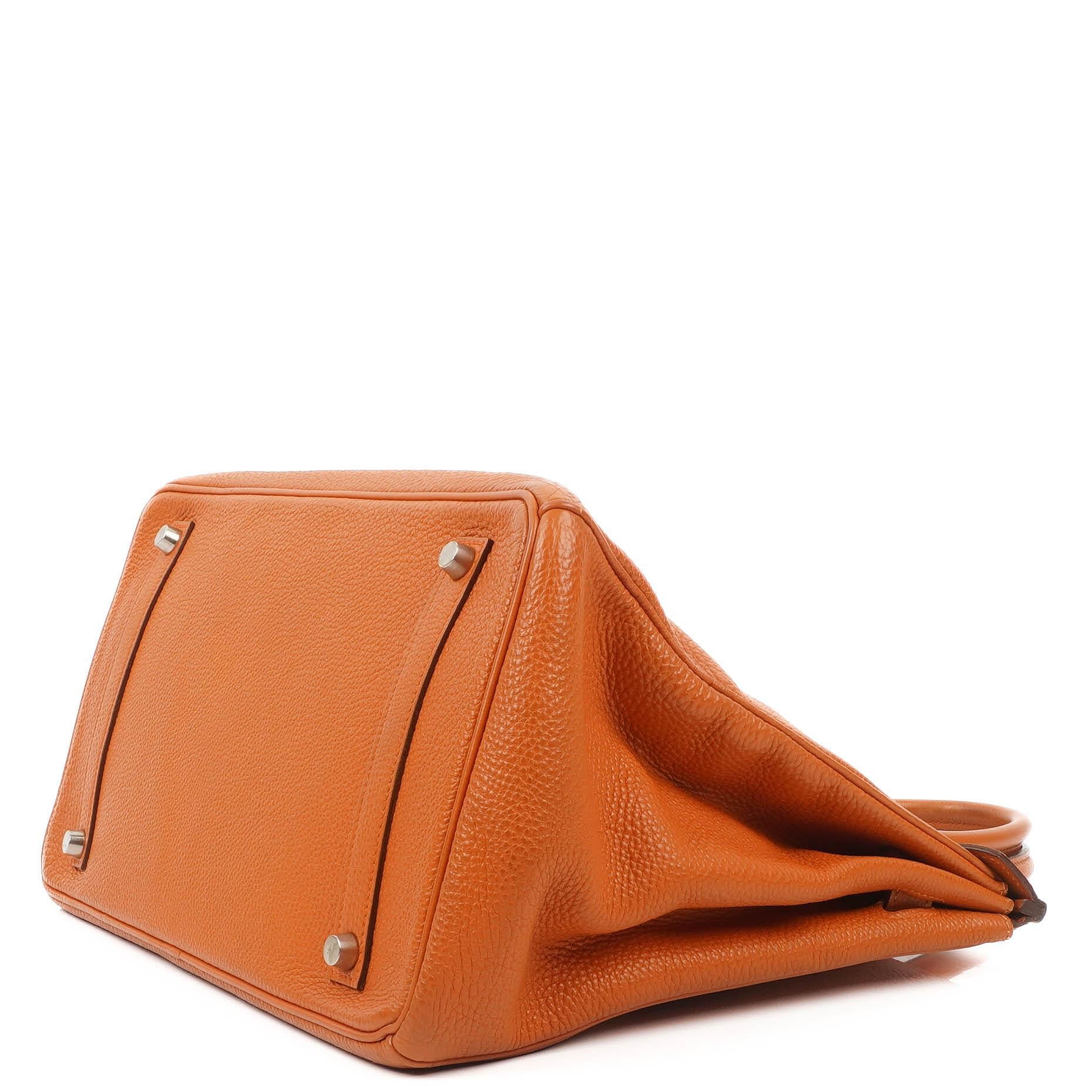 Hermes Birkin 35 orange Togo mit Palladium-Beschlägen