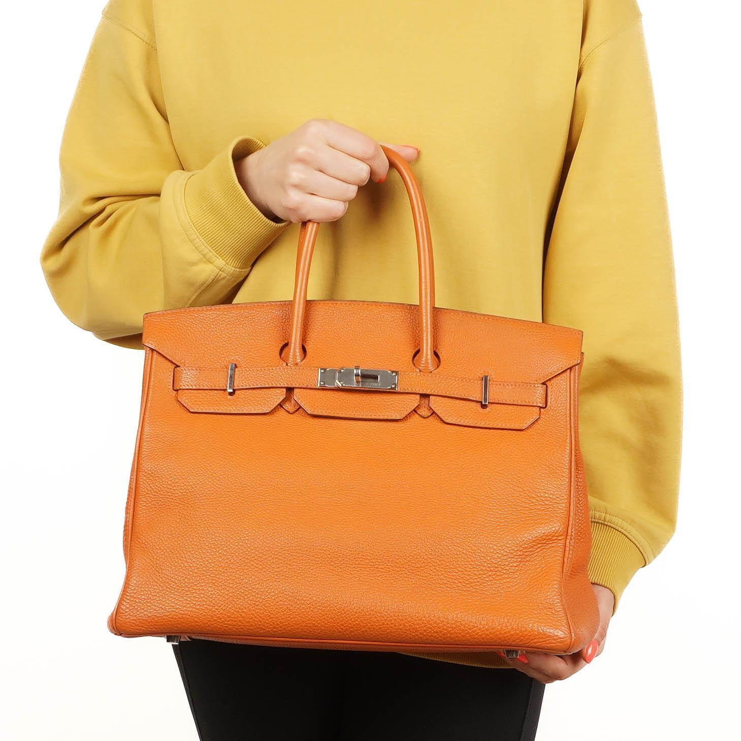 Hermes Birkin 35 orange Togo mit Palladium-Beschlägen
