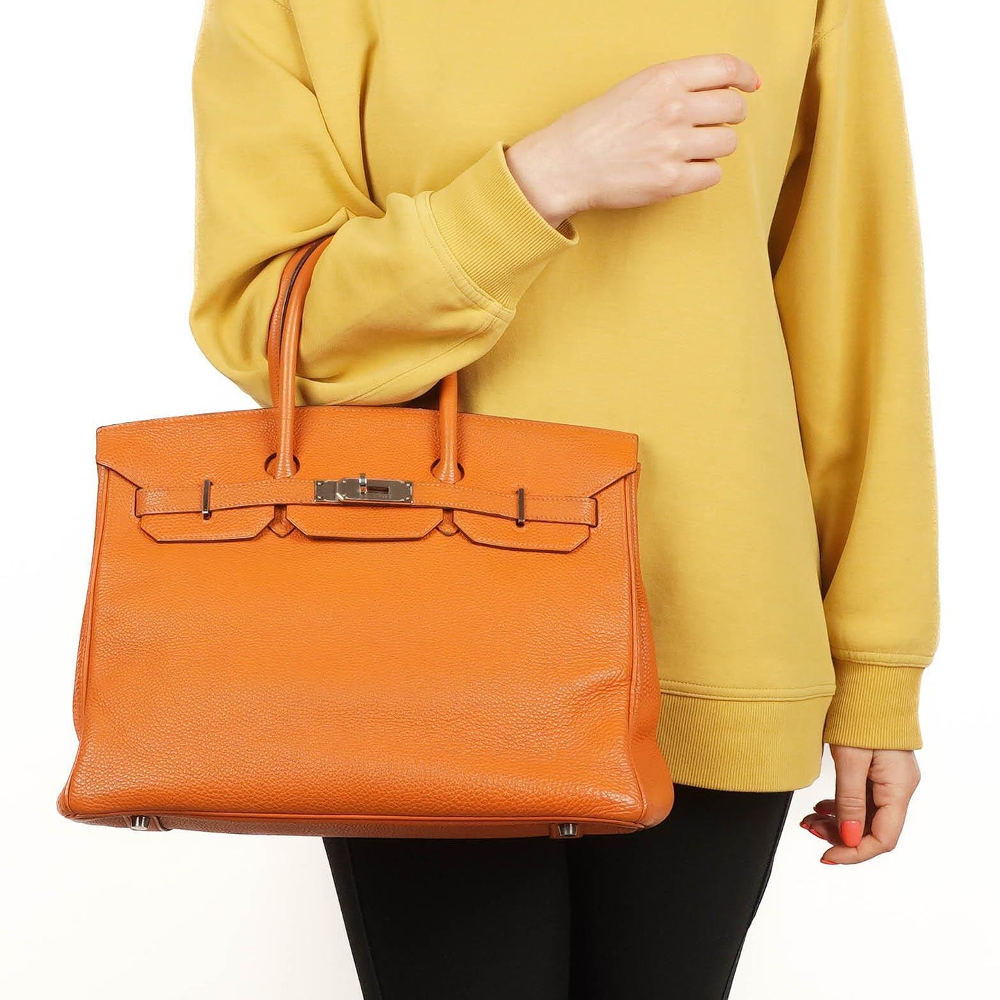 Hermes Birkin 35 orange Togo mit Palladium-Beschlägen