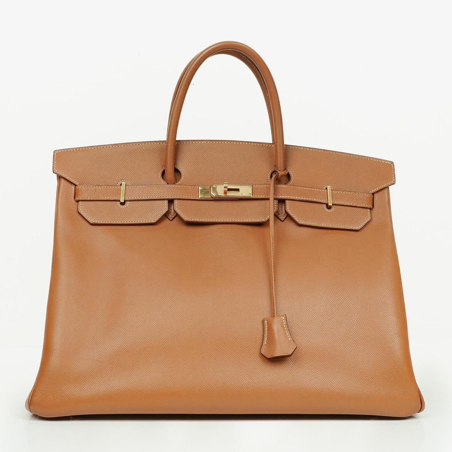 Hermes Birkin 40 Retourne Tasche aus goldfarbenem Courchevel-Leder mit Goldbeschlägen