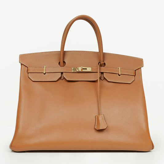 Hermes Birkin 40 Retourne Tasche aus goldfarbenem Courchevel-Leder mit Goldbeschlägen