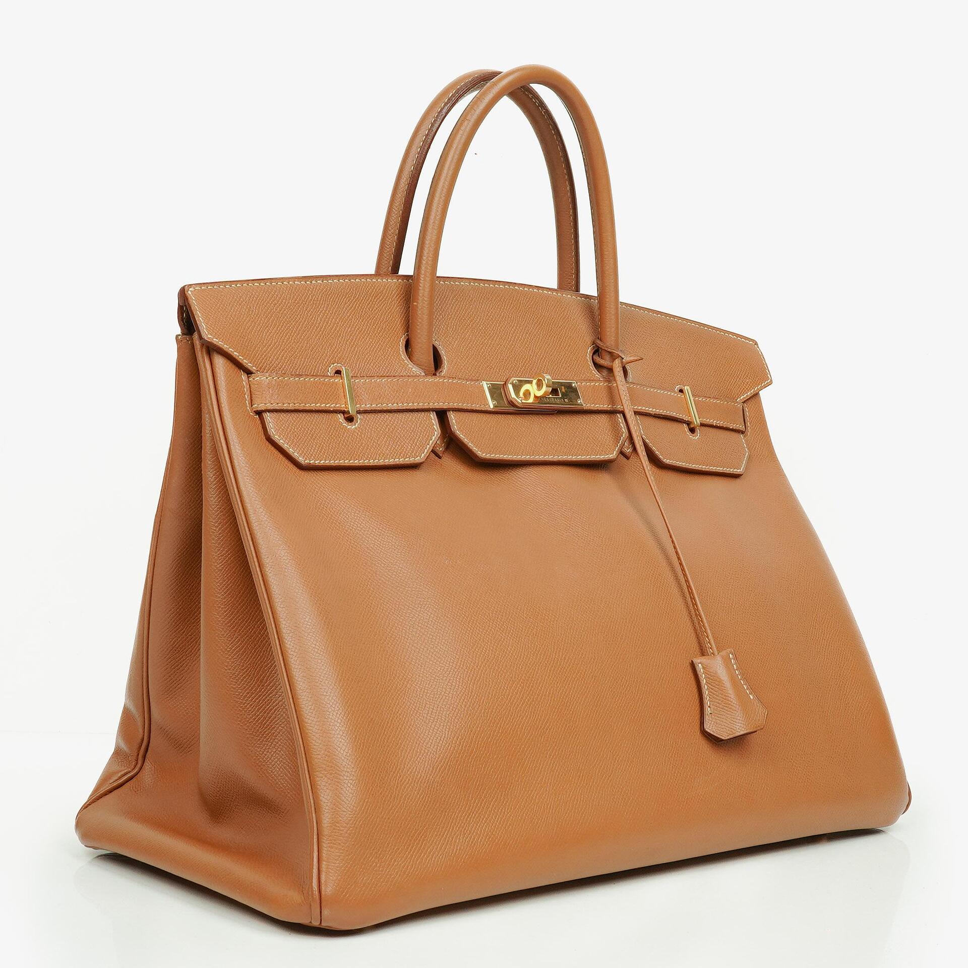 Hermes Birkin 40 Retourne Tasche aus goldfarbenem Courchevel-Leder mit Goldbeschlägen