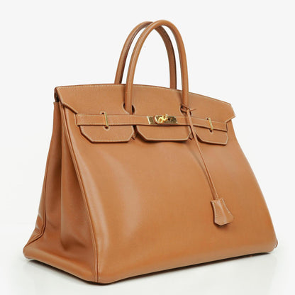 Hermes Birkin 40 Retourne Tasche aus goldfarbenem Courchevel-Leder mit Goldbeschlägen