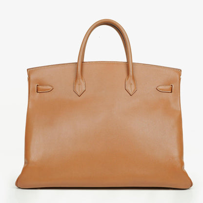 Hermes Birkin 40 Retourne Tasche aus goldfarbenem Courchevel-Leder mit Goldbeschlägen