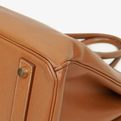 Hermes Birkin 40 Retourne Tasche aus goldfarbenem Courchevel-Leder mit Goldbeschlägen