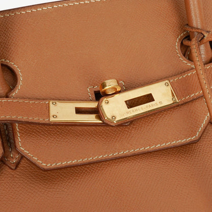 Hermes Birkin 40 Retourne Tasche aus goldfarbenem Courchevel-Leder mit Goldbeschlägen