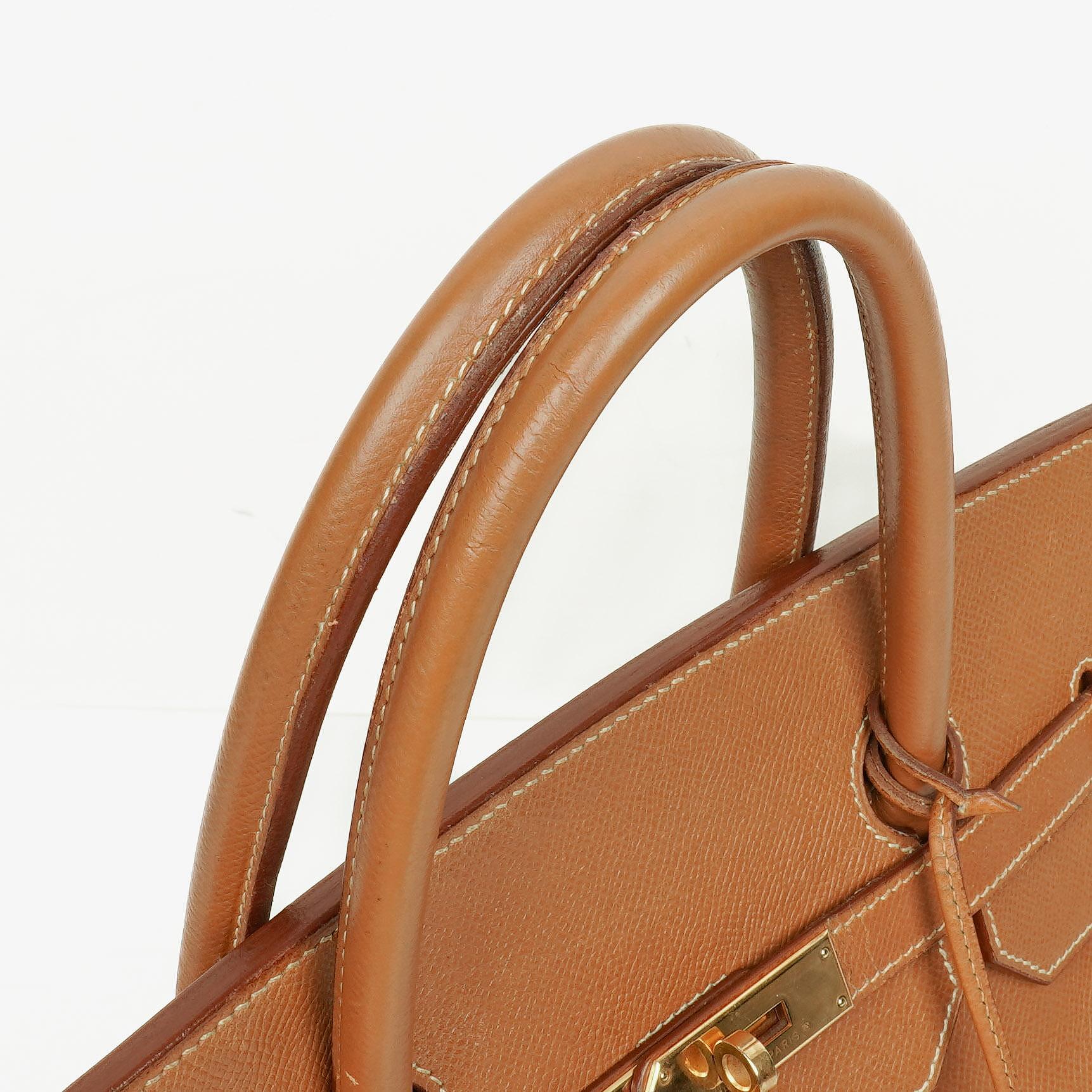 Hermes Birkin 40 Retourne Tasche aus goldfarbenem Courchevel-Leder mit Goldbeschlägen