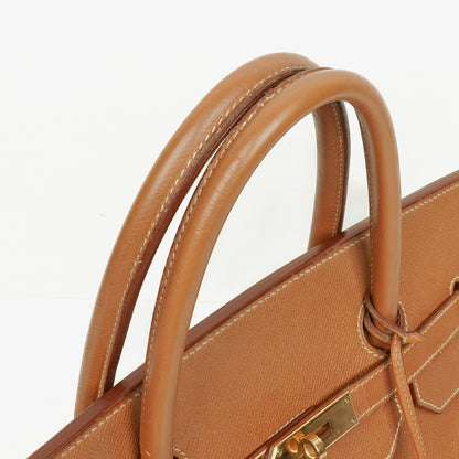 Hermes Birkin 40 Retourne Tasche aus goldfarbenem Courchevel-Leder mit Goldbeschlägen