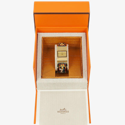 Hermes Schwarze Reitsport Emaille und Vergoldete Loquet Armreif Quarzuhr L01.201