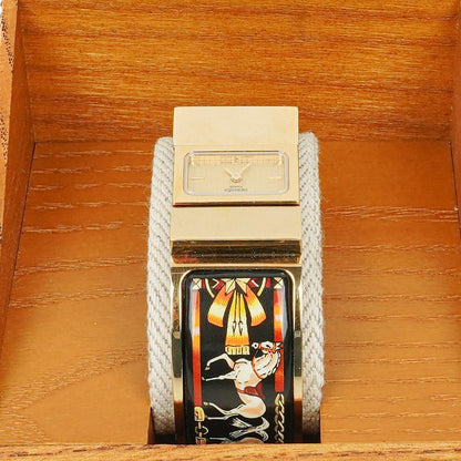 Hermes Schwarze Reitsport Emaille und Vergoldete Loquet Armreif Quarzuhr L01.201
