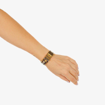 Hermes Schwarze Reitsport Emaille und Vergoldete Loquet Armreif Quarzuhr L01.201